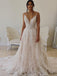 Gorgeous V-neck A-line Lace Appliques Long Wedding Dresses. WDS0108