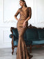 New V Neck Mermaid Sequin Long Prom Dresses, PDS0278