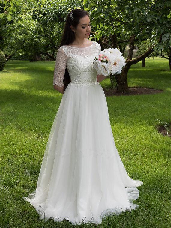Long Sleeve A-line See Through Cheap Wedding Dresses Online, WDY0209