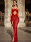 Sexy Red Mermaid Side Slit Long Prom Dresses,Party Dresses, PDS0291