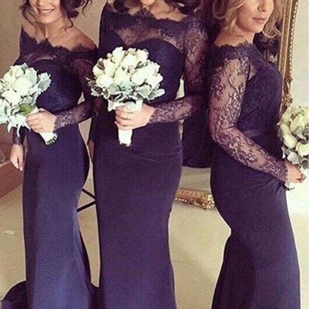 Sexy Long Sleeves Mermaid Lace Wedding Party Dress for Bridesmaids Wedding Guest Dresses, WGY0274