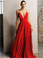 A-Line V-neck Spaghetti Straps Red Long Prom Dresses ,Cheap Prom Dresses,PDY0456