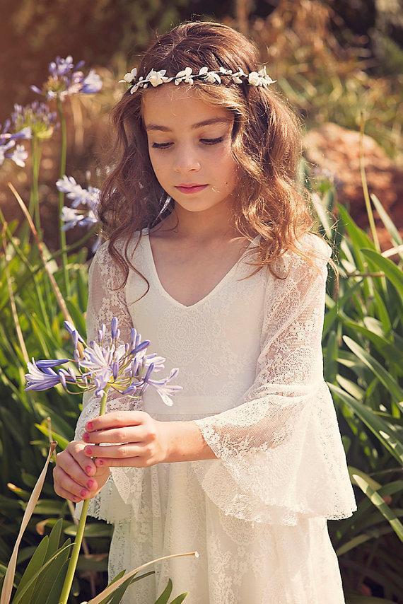 Boho Long Sleeve A-line Lace Flower Girl Dresses, Lovely Little Girl Dresses, FGY0104