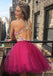 Sexy Open Back V neck Hot Pink Lace Cheap Homecoming Dresses 2018,BDY0240