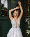 Sexy V Neck A-line Side Slit Cheap Beach Wedding Dresses Online, WDY0250