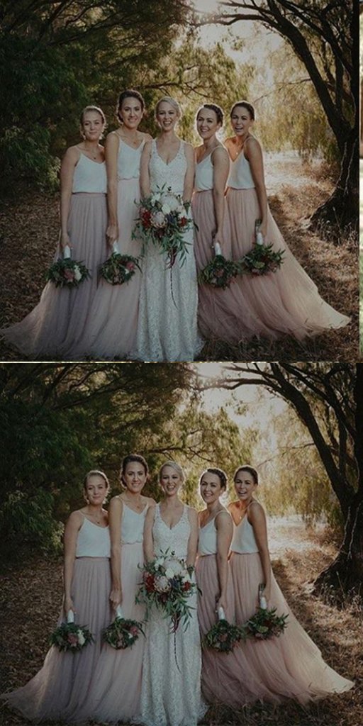 A-line Spaghetti Straps Pink Tulle Bridesmaid Dresses,Cheap Bridesmaid Dresses,WGY0368
