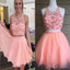 Blush pink two pieces off shoulder sweet  cute graduation homecoming prom dresses, BDY0119