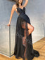 Sexy V-neck Sleeveless Side slit A-line Prom Dresses,PDS0817