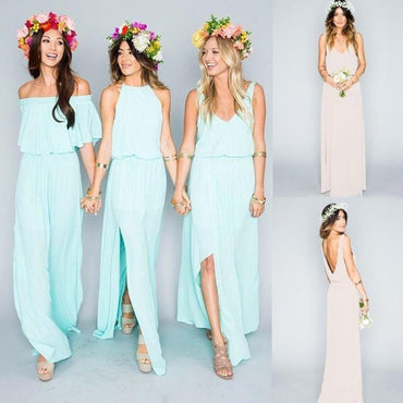 Mismatched Different Styles Side Split Mint Chiffon Bridesmaid Jumpsuit,Cheap Bridesmaid Dresses,WGY0351