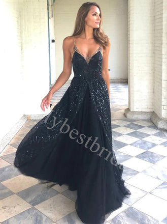 Elegant V-neck Spaghetti straps A-line Prom Dresses,PDS0792
