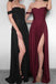 Black Off Shoulder Long Floor-length Satin Formal Prom Dresses,Party Evening Dress ,PDY0203