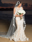 Elegant Jewel Mermaid Lace Long Wedding Dresses With Train, WDS0090