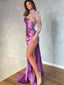Elegant High Neck Mermaid Side Slit Long Sleeve Prom Dresses, PDS0277