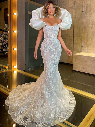 New Arrival Lace Mermaid Long Cheap Wedding Dresses, WDS0008