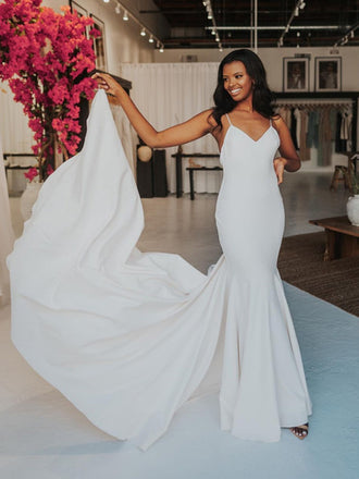 Spaghetti Strap Sleeveless Simple Mermaid Summer Beach Wedding Dresses , PDY0122