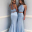 Sexy Two Pieces Blue Mermaid Halter Long Custom Evening Prom Dresses, Party Dresses,PDY0232