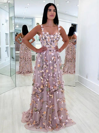 Popular A-line Tulle Appliques Long Prom Dress, Fashion Tend, PDY0156