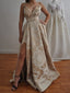 A-line Sleeveless Satin V-neck Side Slit Prom Dresses, Party Evening Gowns. PDY0191