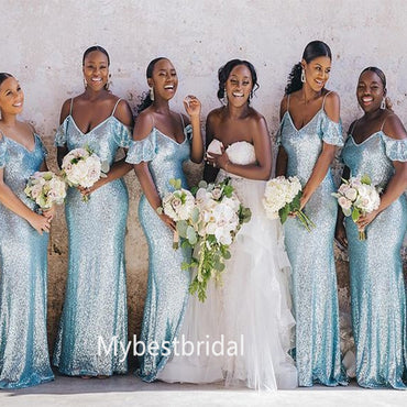 Spaghetti straps Mermaid Ruffle Elegant Simple Long Bridesmaid Dresses,BDS0190