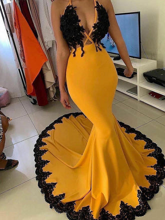 Sexy V-neck Mermaid Lace Long Prom Dresses, BG0084