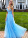 Chic A-Line V-neck Tulle Sleeveless Floor-length Evening Party Prom Dresses,PDY0329
