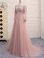 Off Shoulder Long Sleeve Lace Beaded Long A-line Open Back Prom Wedding Dresses, BG0153