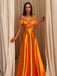 Popular Off-shoulder A-line Satin Long Simple Prom Dress, Evening Dress, PDY0104