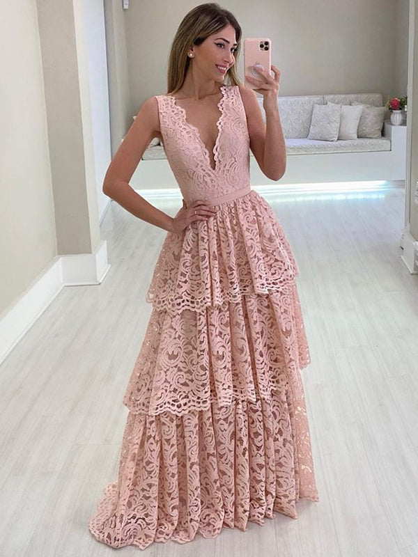 Charming V-neck Lace Party Cheap Evening Long Prom Dresses Online,PDY0144