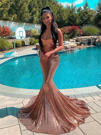 Mermaid Spaghetti Straps Backless Sequin Prom Dresses,Cheap Prom Dresses,PDY0495