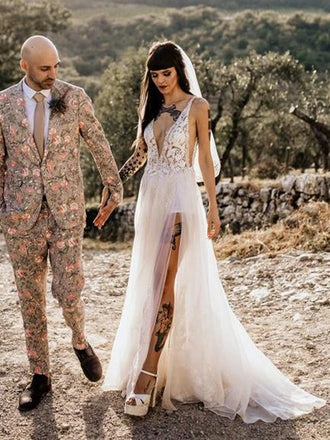 Sexy See Through White Tulle Wedding Dresses,Cheap Wedding Dresses, WDY0295