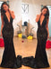 Black Mermaid Sequin With Small Train Deep V Neck Prom Dress, Evening Dress,PDY0131
