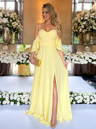Lovely Chiffon A-line Floor-length Side Slit Party Evening Prom Dresses Online,PDY0155