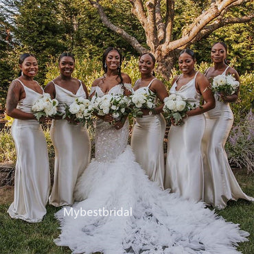 Spaghetti straps V-neck Mermaid Elegant Simple Long Bridesmaid Dresses,BDS0191