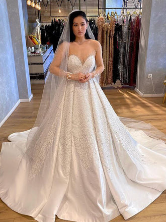 Gorgeous A-line Sparkly Satin Cheap Wedding Dresses,Ball Gown, WDY0268