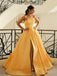 Yellow Straight A-line Satin Simple Long Prom Dresses, BG0260
