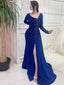 Elegant Long Sleeve Mermaid Royal Blue Evening Long Prom Dresses Online,PDY0136