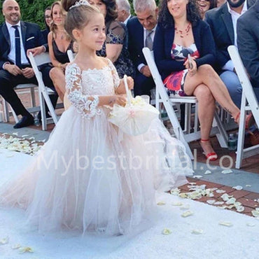 Elegant Square Long sleeves Tulle A Line FlowerGirl Dresses, FGS0028