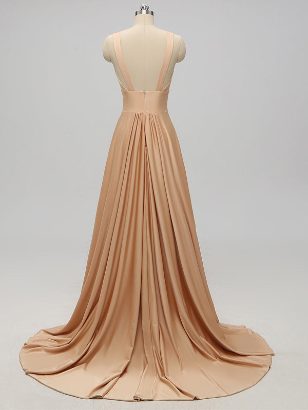 V-neck Side Slit Long Gold Bridesmaid Dresses,Sexy Bridesmaid Dresses, mybestbridal V-neck Side Slit Long Gold Bridesmaid Dresses,Sexy Bridesmaid Dresses, mybestbridal