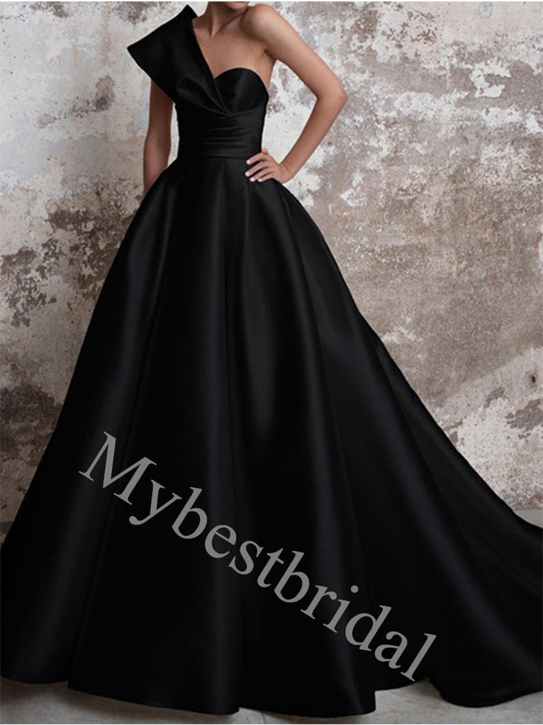 Elegant One-shoulder Sleeveless A-line Prom Dresses,PDS0940