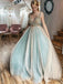 Charming V-neck Tulle Prom Dress With Lace Split ,Cheap Prom Dresses,PDY0401