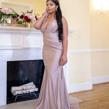 Simple V-neck Mermaid Long Cheap Bridesmaid Dresses,WGY0361