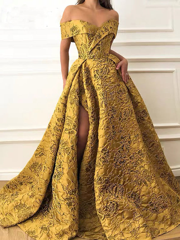 Vintage Off-shoulder A-line Golden Ball Gown Long Prom Dresses, PDS023 mybestbridal Vintage Off-shoulder A-line Golden Ball Gown Long Prom Dresses, PDS023 mybestbridal