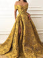 Vintage Off-shoulder A-line Golden Ball Gown Long Prom Dresses, PDS0239