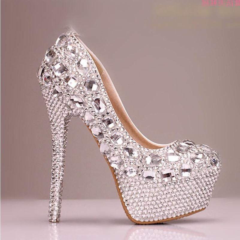 High Heels Handmade Fully Rhinestone Pointed Toe Crystal Wedding Shoes, SY0116