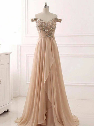 A-line off shoulder chiffon long elegant  Prom Dresses, Fashion Gown,PDY0209