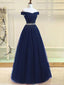 A-Line Off Shoulder Floor Length Tulle Over Lace Formal Prom Dresses,WDY0153