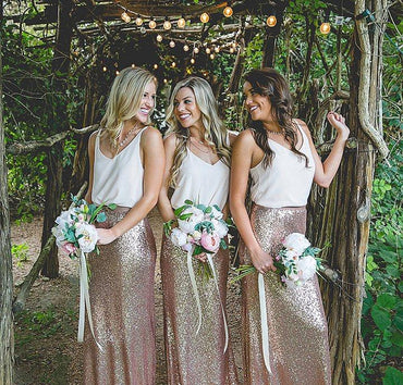 Two Piece Spaghetti Straps Bridesmaid Dresses, Shinning Gold Rose Bridesmaid Dresses,Cheap Bridesmaid Dresses,WGY0266