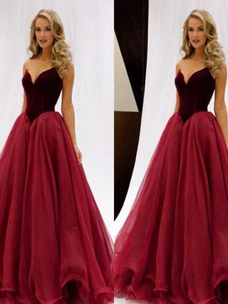 Fashion A-Line Long  Floor-Length Red Organza Sexy Prom Dress, Evening Dress,PDY0354