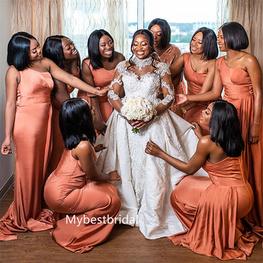 Mermaid One-shoulder Floor-length Elegant Simple Pretty Long Bridesmaid Dresses, BDS0255