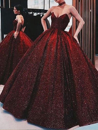 Sweetheart Red Ball Gown Long Evening Dresses With Beading,Cheap Prom Dresses,PDY0618